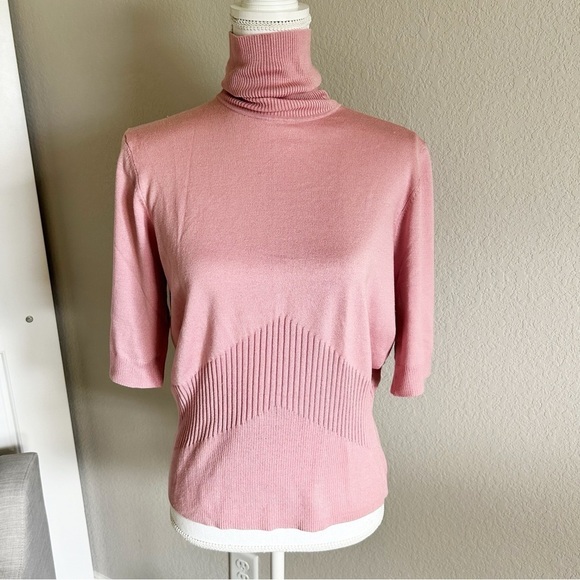 Nouveaux Silk Blend Turtleneck Short Sleeve Ribbed Pink Size L - Picture 1 of 8